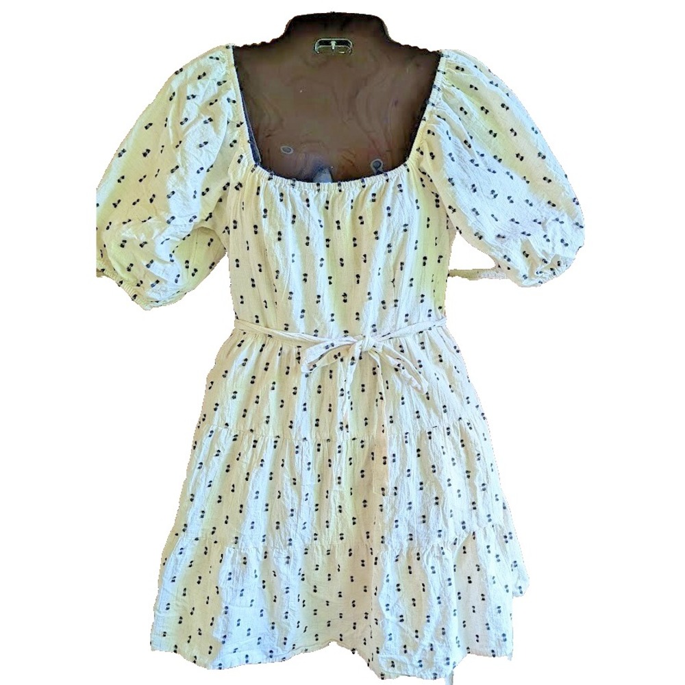Tiered Dress L Linen Blend Peasant Milkmaid Cottagecore Feminine Coquette Fairy - Picture 1 of 12